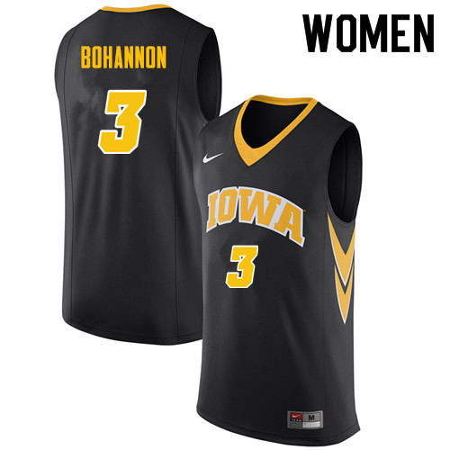 Women #3 Jordan Bohannon Iowa Hawkeyes College Basketball Jerseys Sale-Black